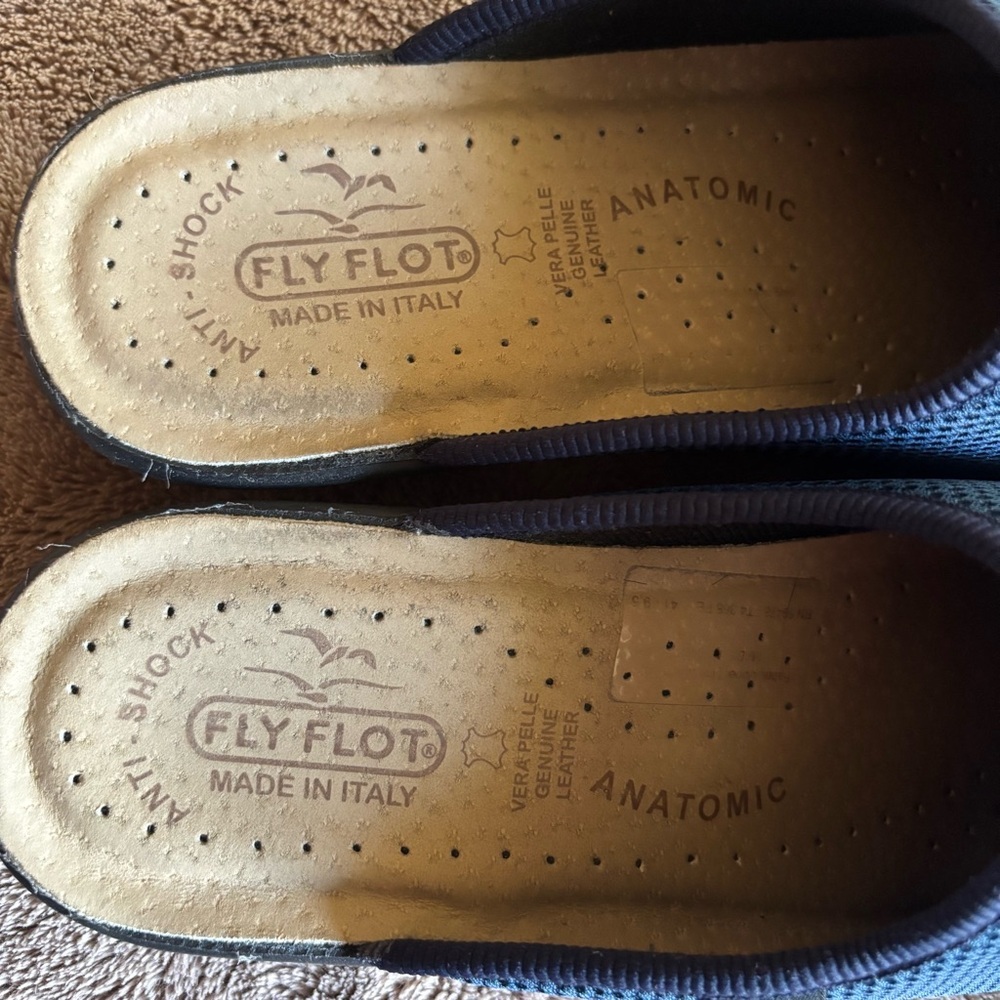 Fly Flot Navy Blue Mesh Comfort Clogs Made in Italy Anatomic Leather Insole 41 - Picture 2 of 6
